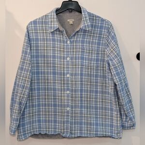 L.L. Bean Women's XL Fleece Lined Flannel Shirt Jacket Blue Plaid Sherpa Shacket